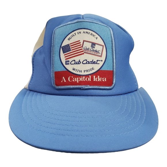 Vintage Cub Cadet Trucker Hat Mesh Snapback Blue & White w/ Large Patch America - Picture 1 of 8